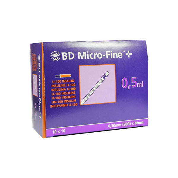 Siringa da insulina BD MICRO-FINE+ con ago 0,5ml - U100 - 0,30mm (30 G) x 8mm | 100 Pezzi