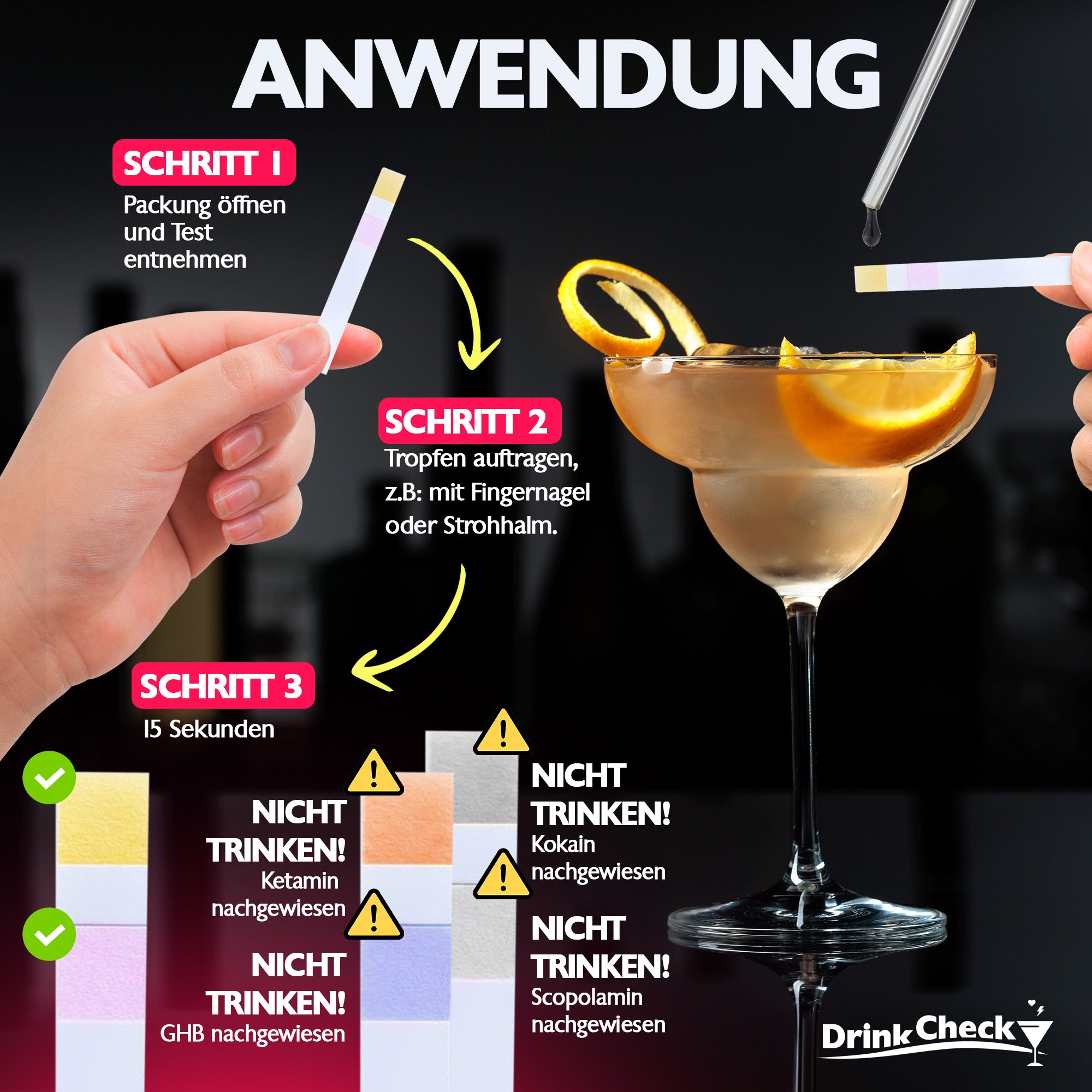 DrinkCheck Date Rape Drug Rapid Test for Detection of Ketamine, GHB, Scopolamine and Cocaine