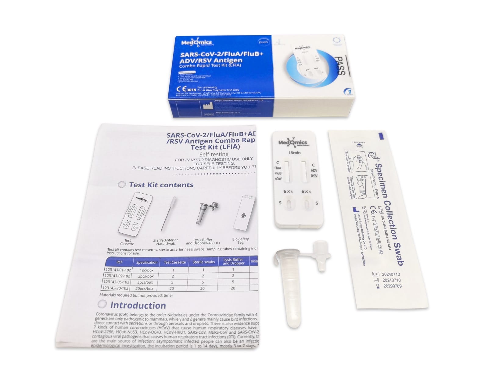 Medomics 5in1 Self-Test – SARS-CoV-2, Influenza A/B, ADV & RSV Antigen Combo Rapid Test for Home Use