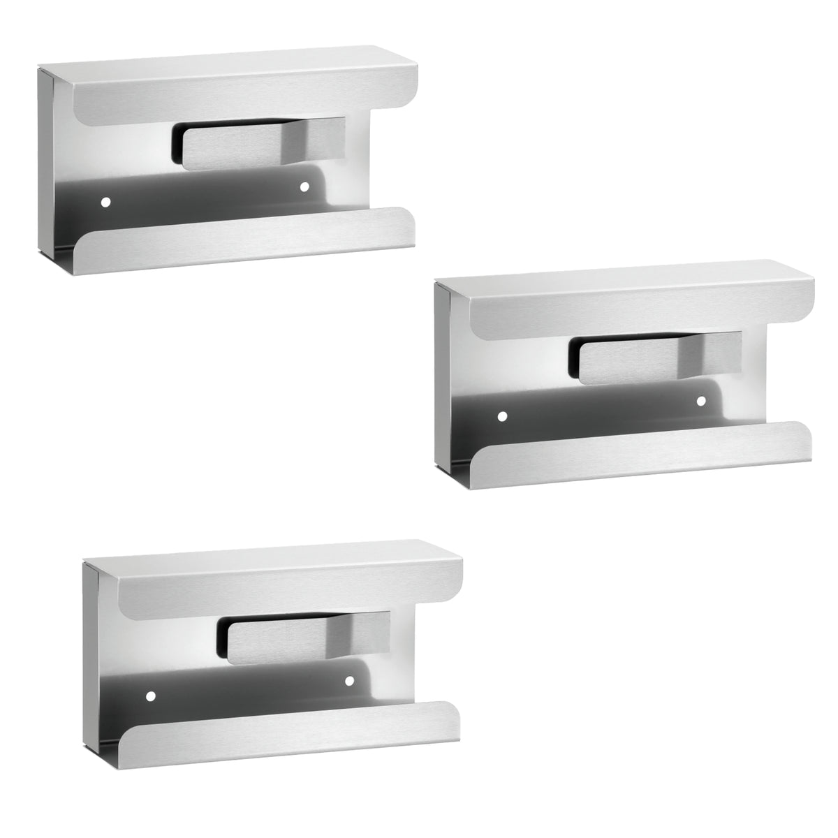 3 supporti HaseMed HAS-30 in acciaio inox, ciascuno con molla per una scatola di guanti. Venduto come un supporto per unità d'ordine.