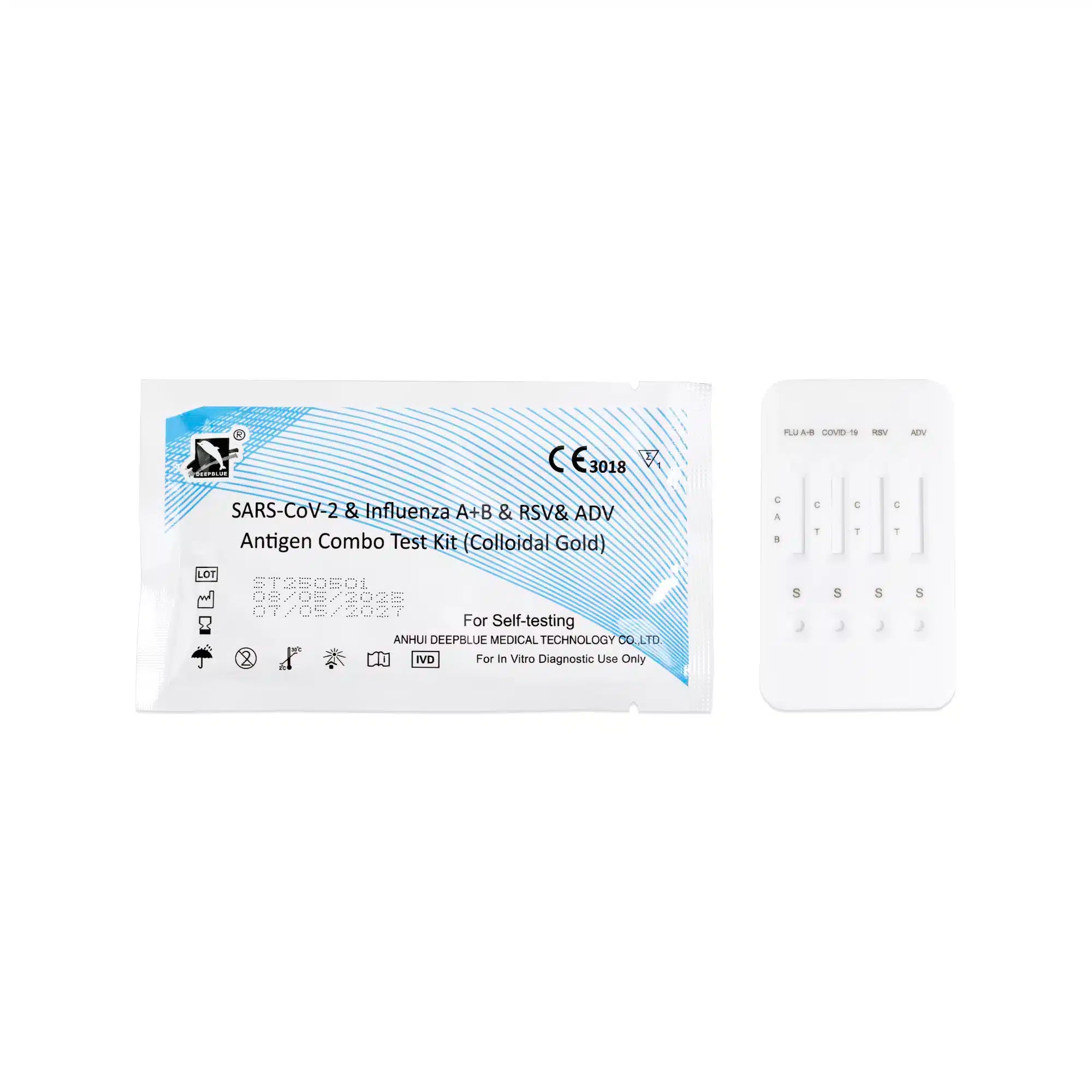 Deepblue 5in1 Combo Test: COVID-19, Flu A+B, RSV & Adenovirus – Rapid Antigen Selftest