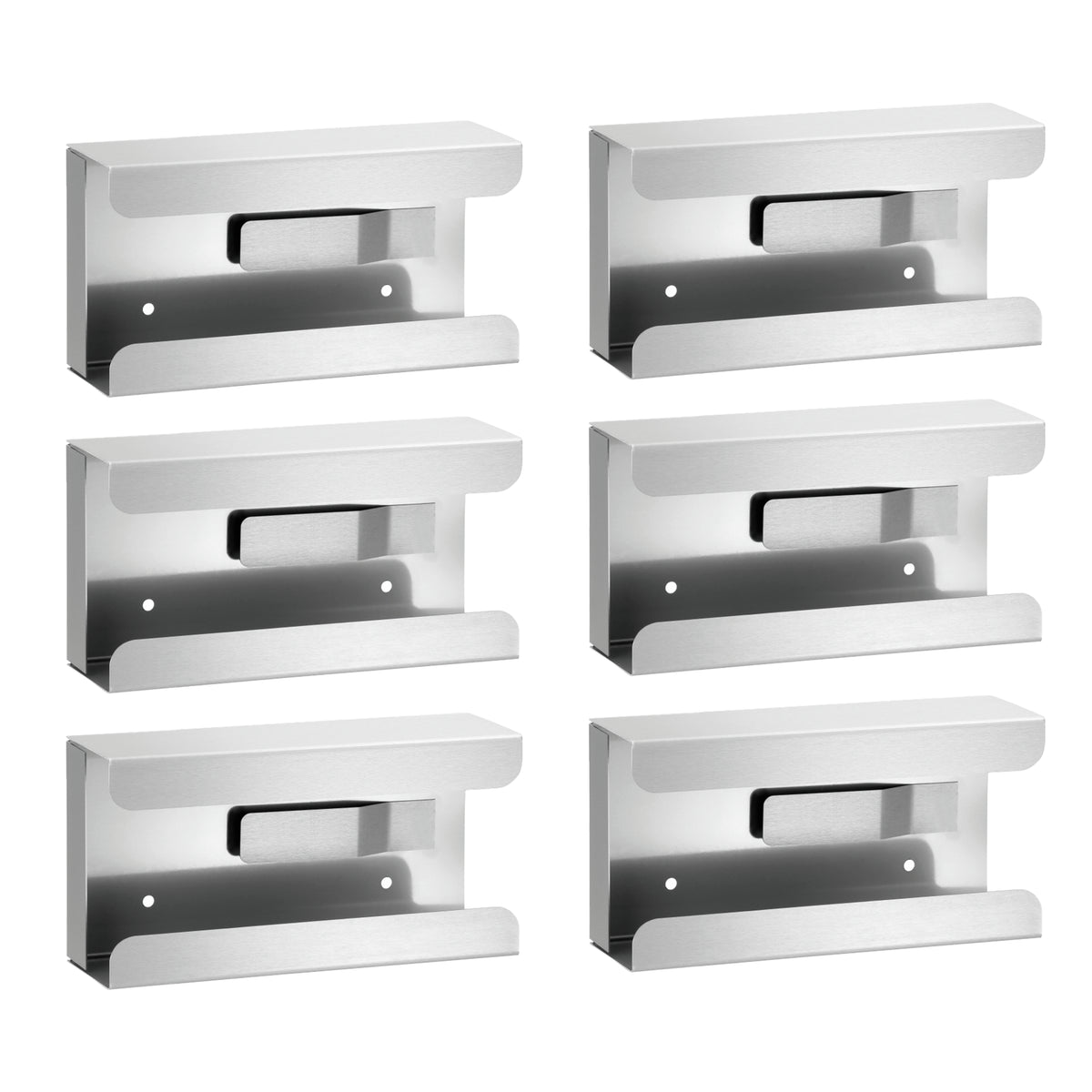 6 supporti HaseMed HAS-30 in acciaio inox, ciascuno con molla per una scatola di guanti. Venduto come un supporto per unità d'ordine.